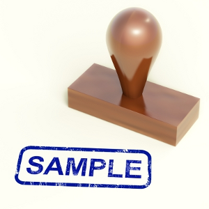 Icon for showing a rubber stamp with word 'Sample' on it